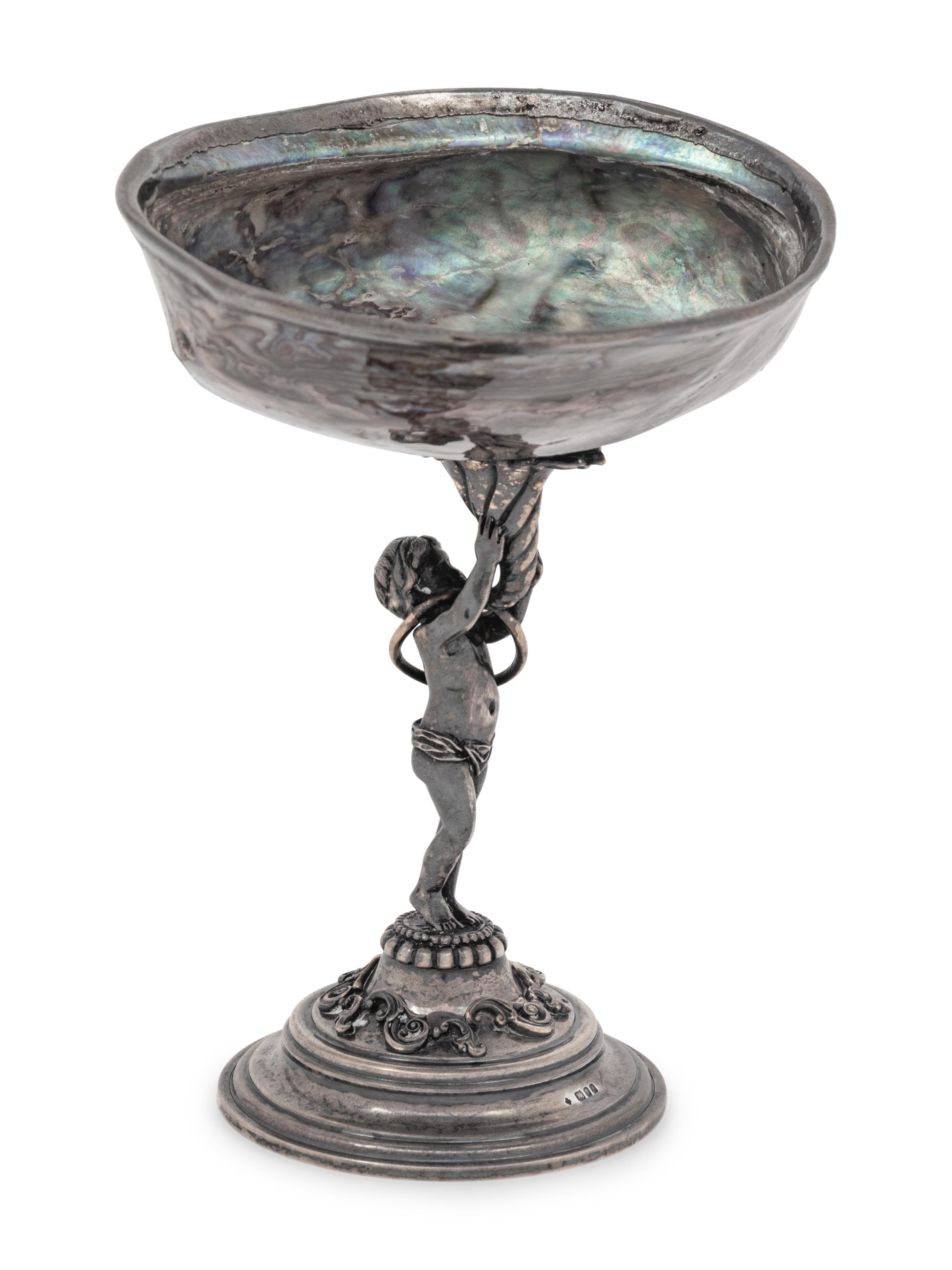 An English Silver and Abalone Shell Figural Ornament in the Manner of Benvenuto Cellini