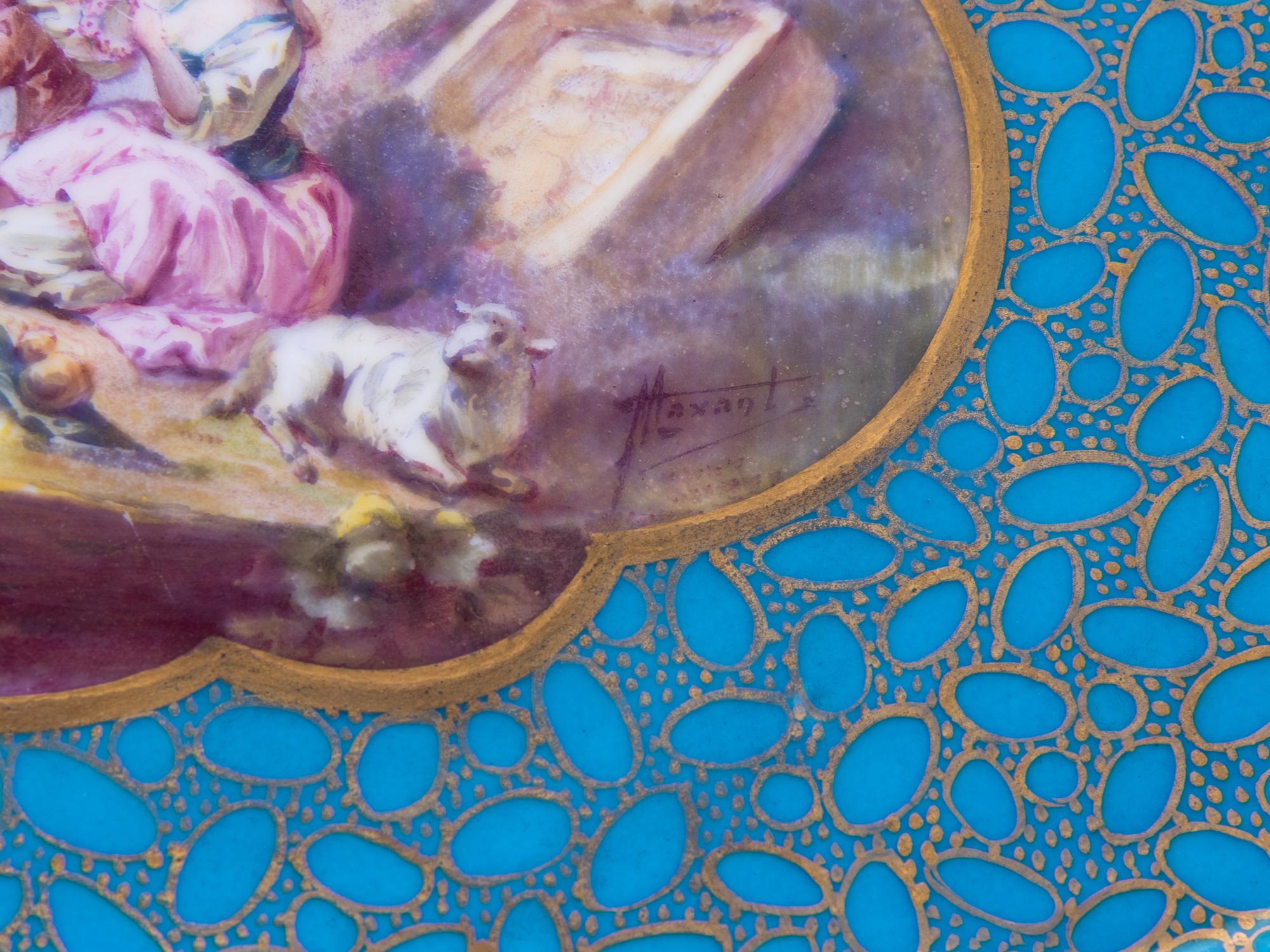Two Sèvres Style Painted and Parcel Gilt Celeste Blue-Ground Porcelain Articles