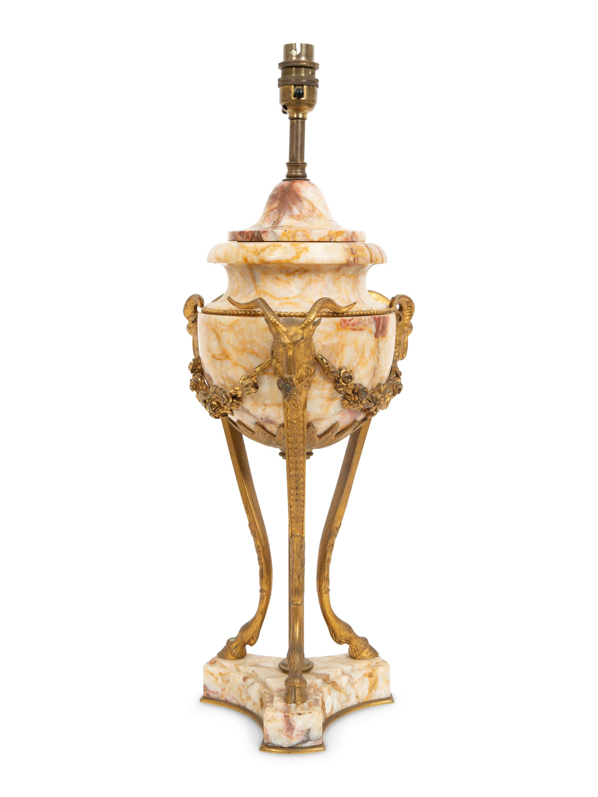 An Empire Style Gilt Bronze Mounted Marble Urn-form Table Lamp