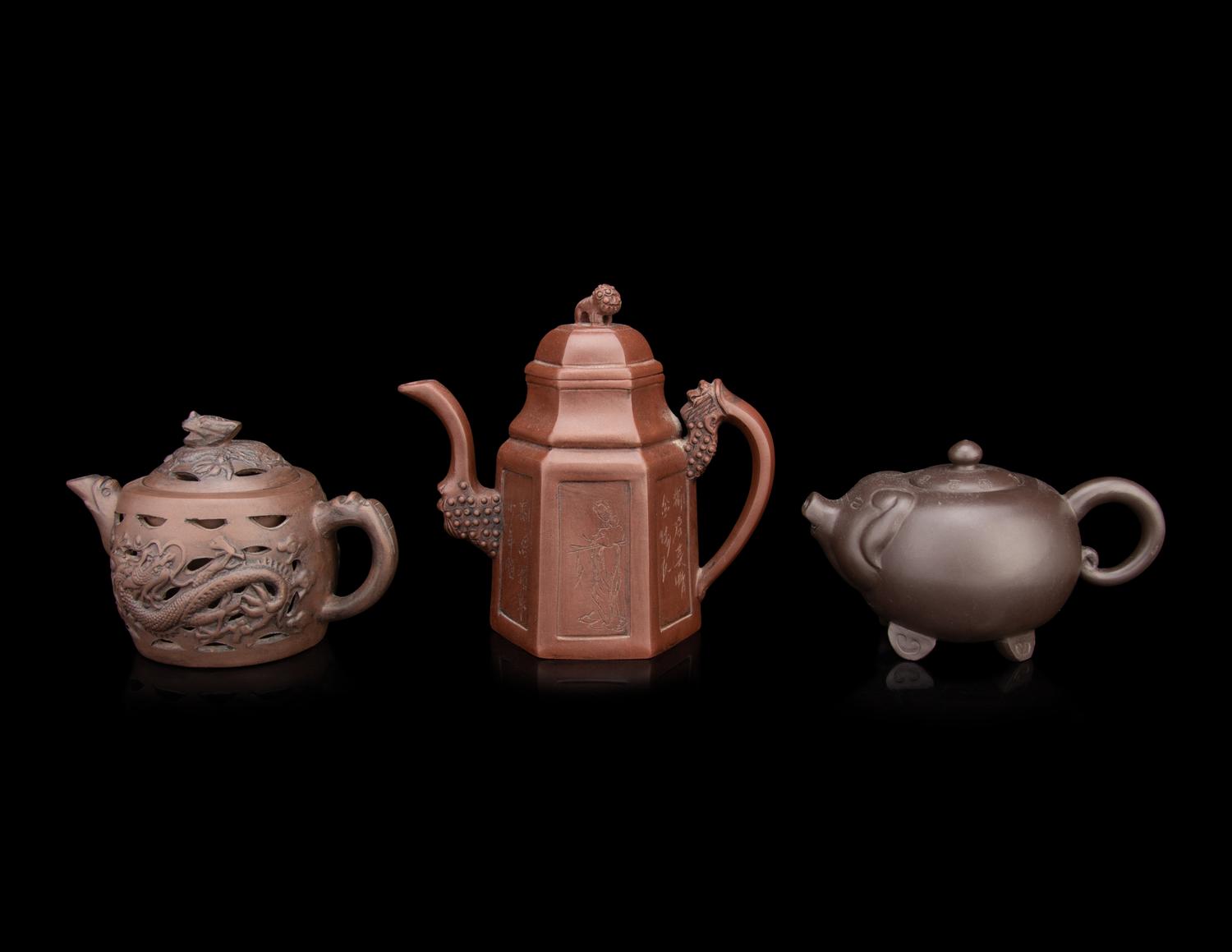 Five Chinese Yixing Zisha Pottery Teapots