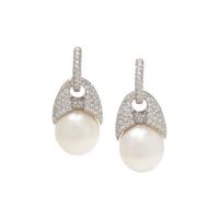 DAMASO, DIAMOND AND CULTURED PEARL EARCLIPS