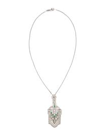 ART DECO, DIAMOND AND EMERALD PENDANT NECKLACE