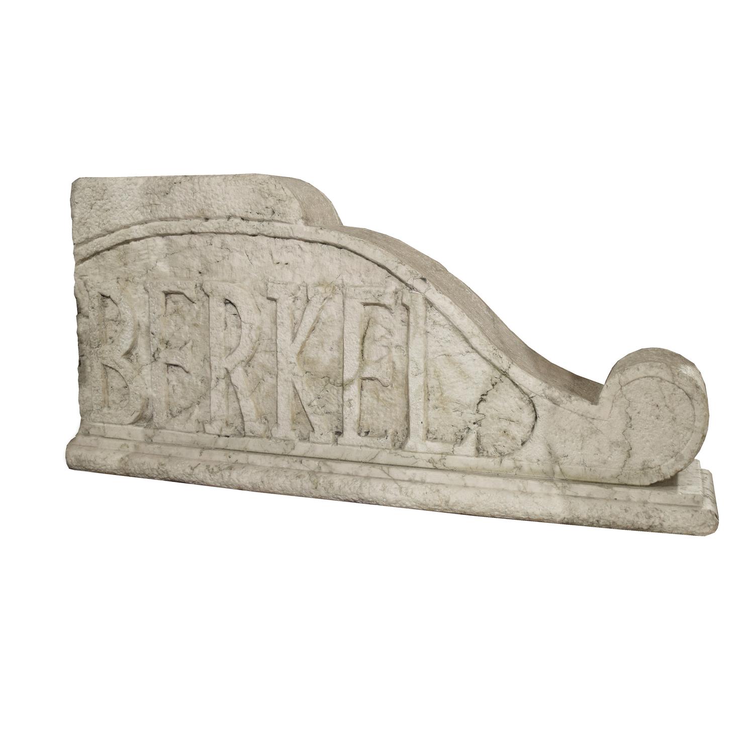 A Carved Marble Berkel Advertising Piece 30" W x 6.5" D x 14.5" H — Italy, 20th Century
