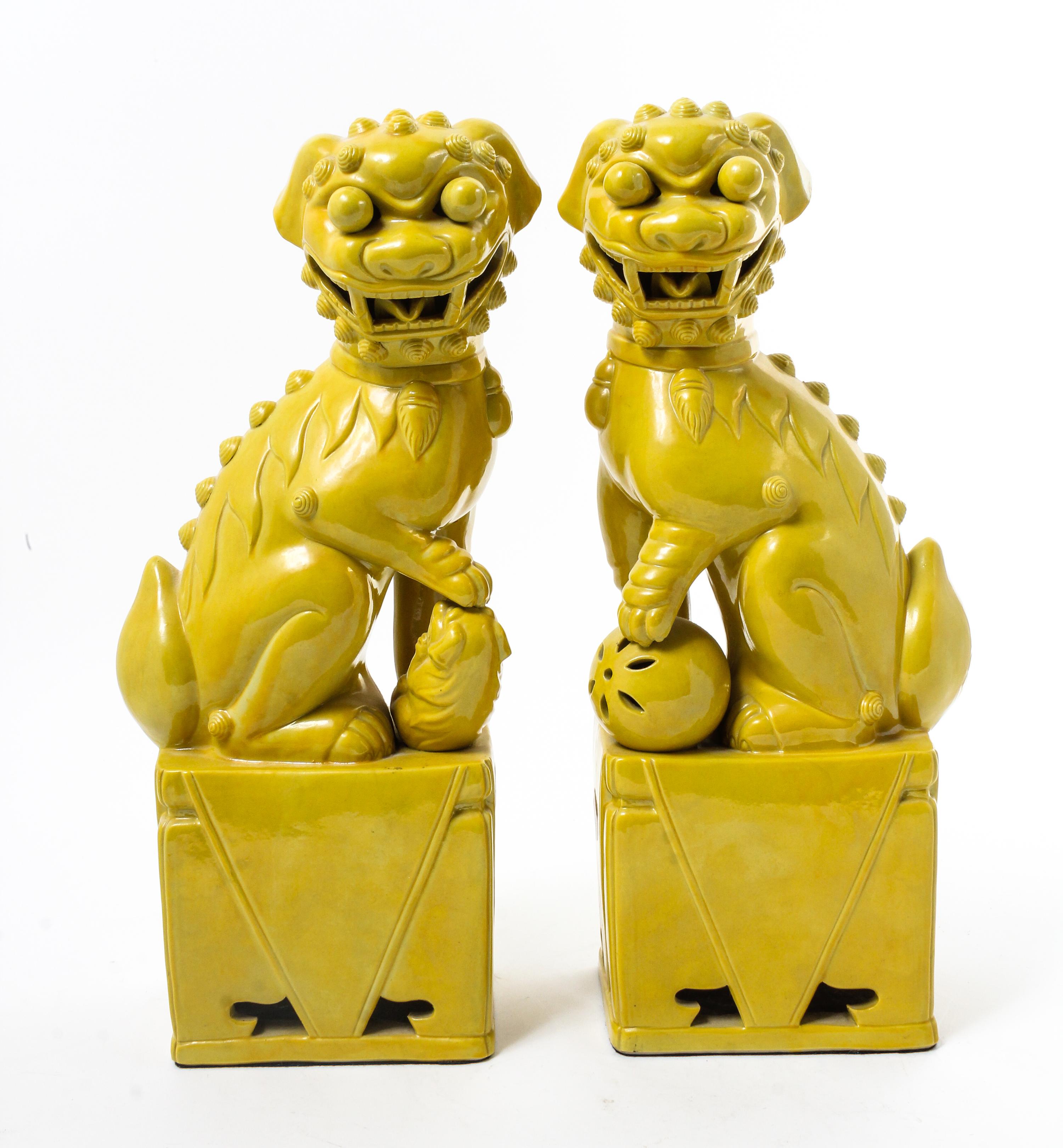 A Pair of Chinese Glazed Ceramic Fu Dogs Height 17 inches. — MODERN