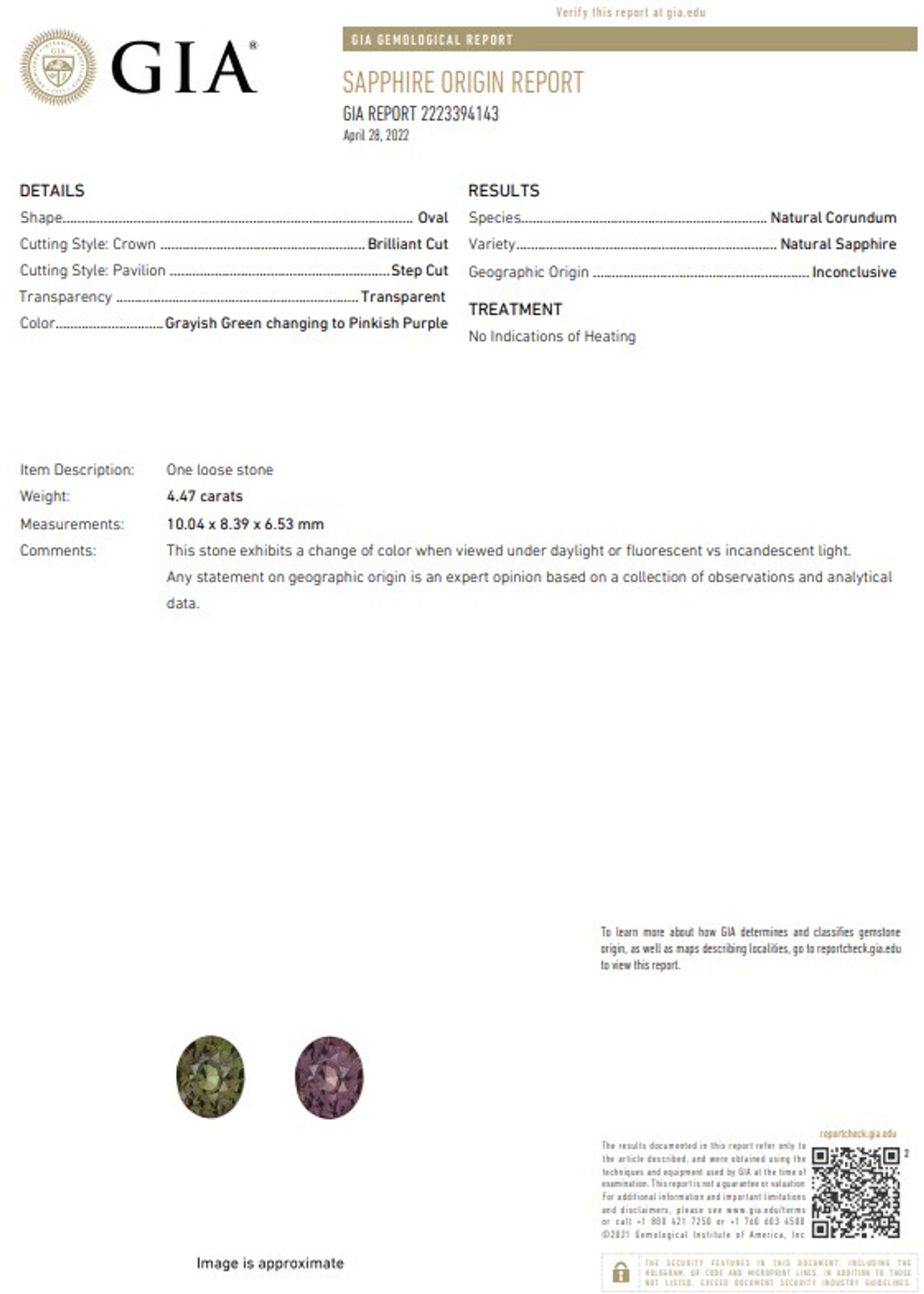 4.47 CARAT COLOR CHANGE SAPPHIRE