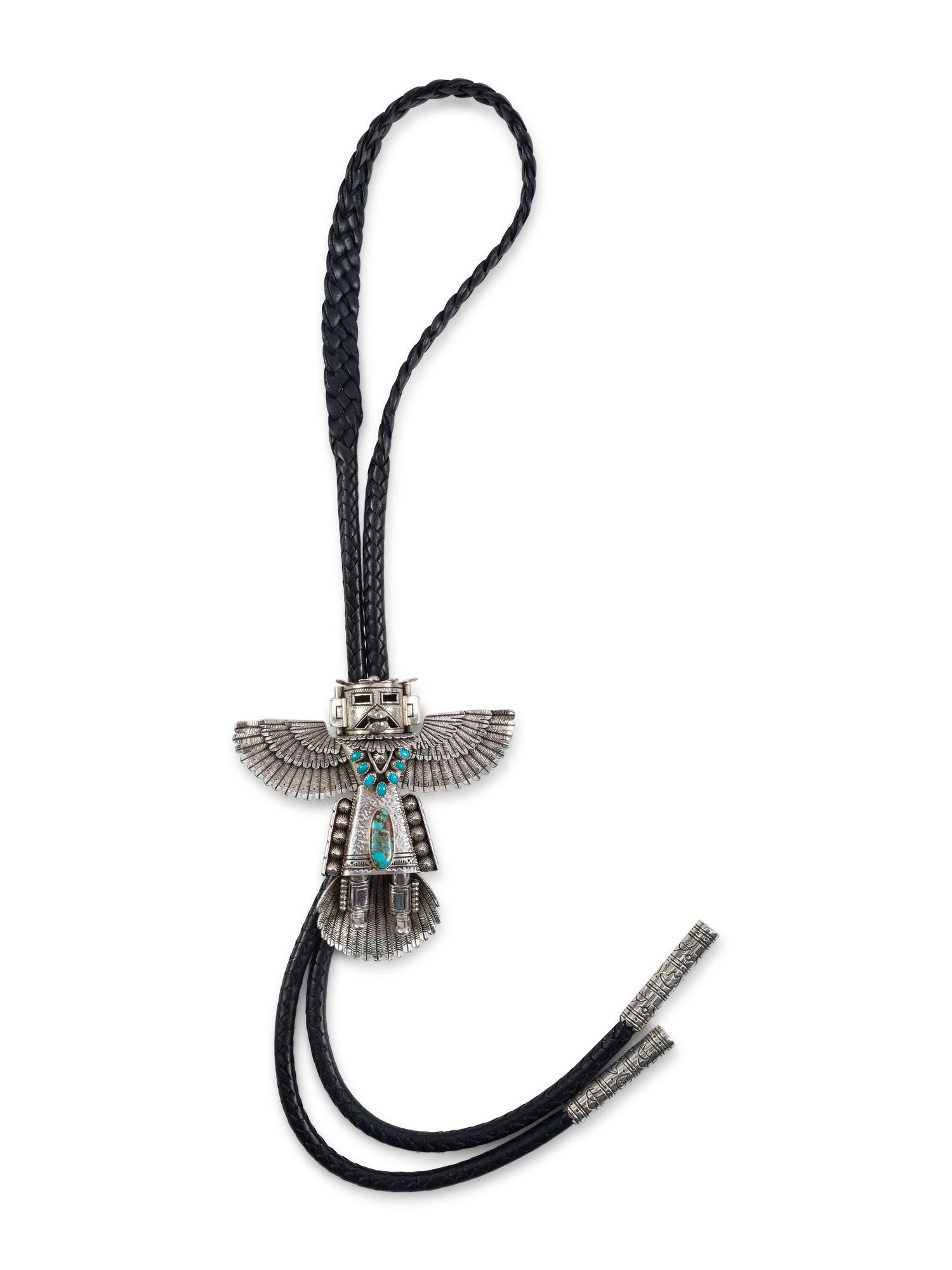 Navajo Sterling Silver and Turquoise Katsina Bolo Tie