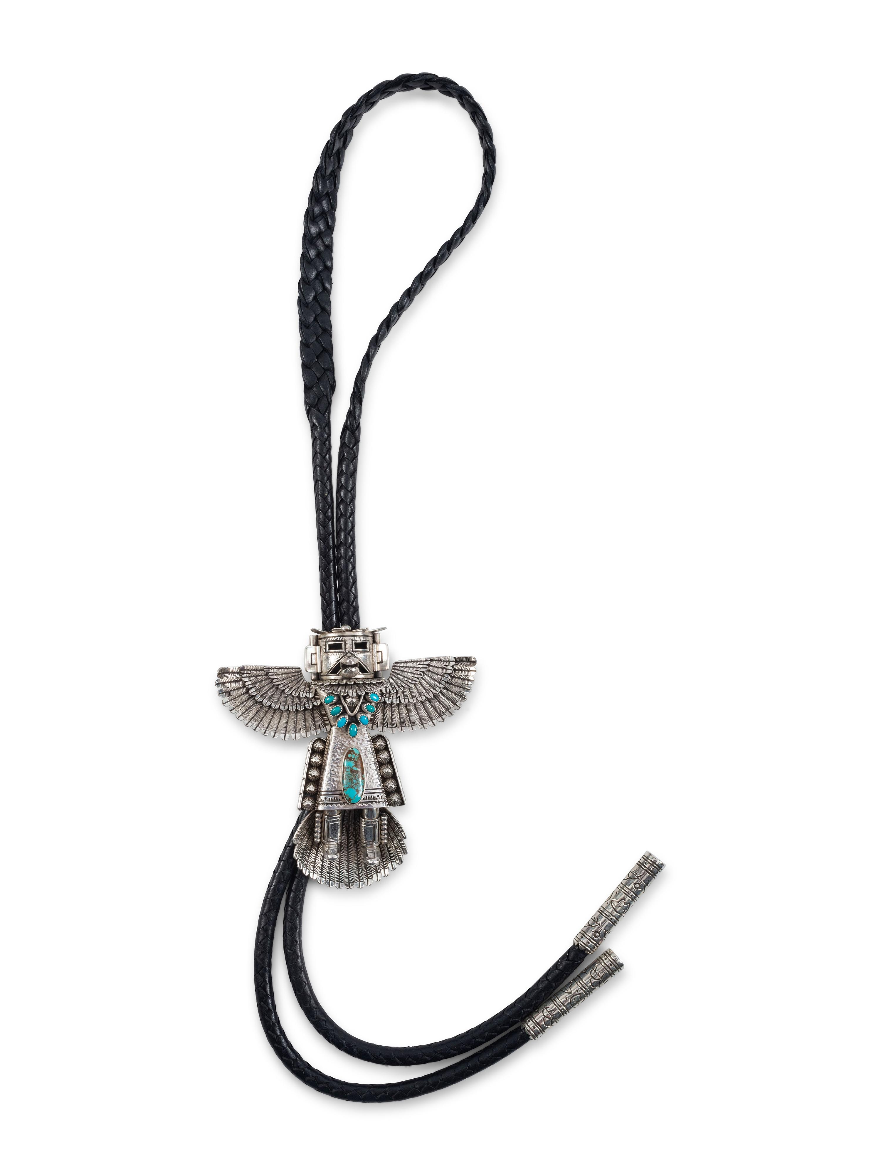 Navajo Sterling Silver and Turquoise Katsina Bolo Tie