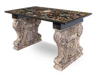 An Italian Pietra Dura Table Top Width 67 1/4 x depth 38 inches.
