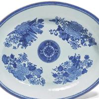A Group of Three Chinese Export Porcelain Blue Fitzhugh Serving Dishes