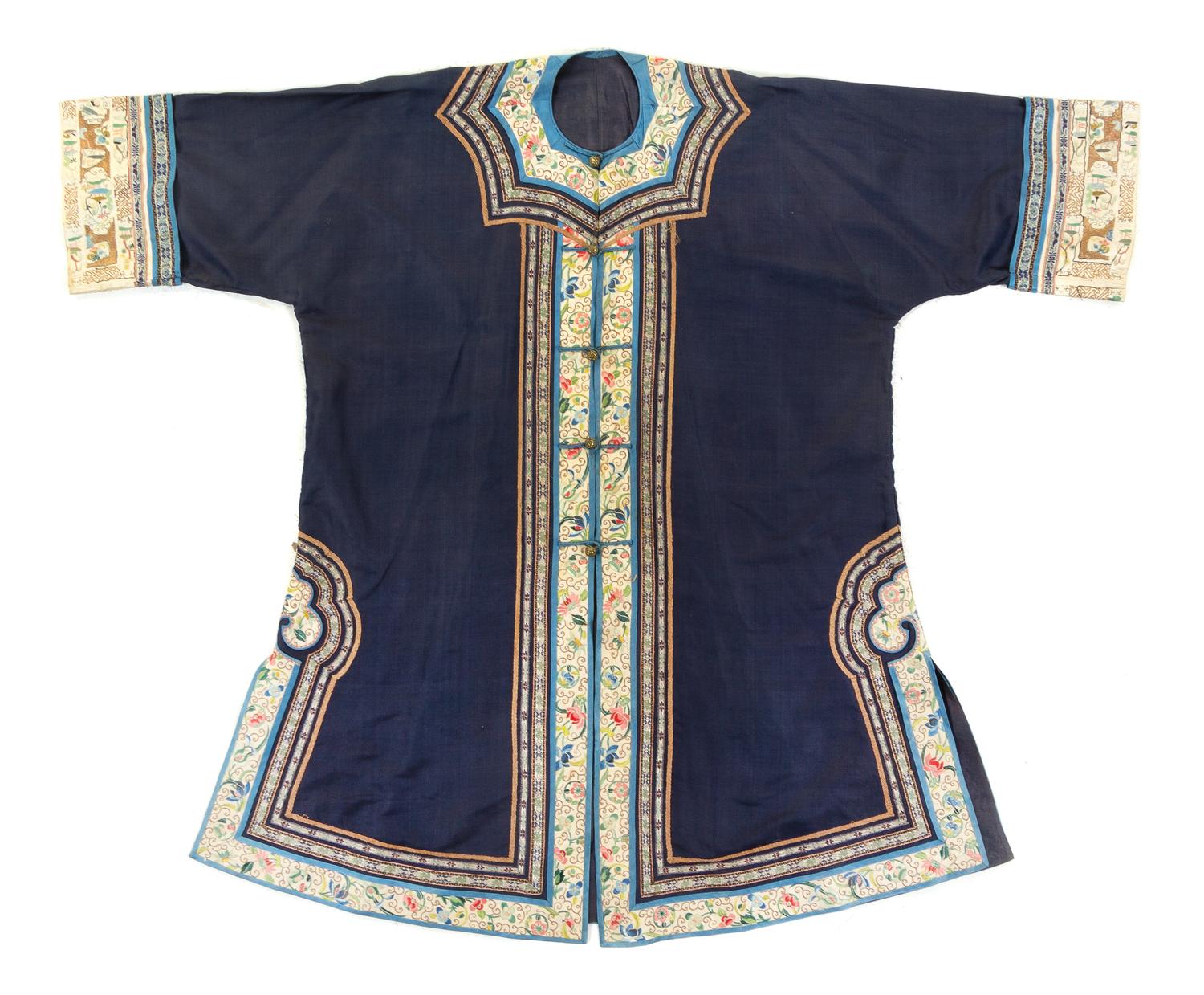 A Blue Ground Embroidered Silk Lady's Robe