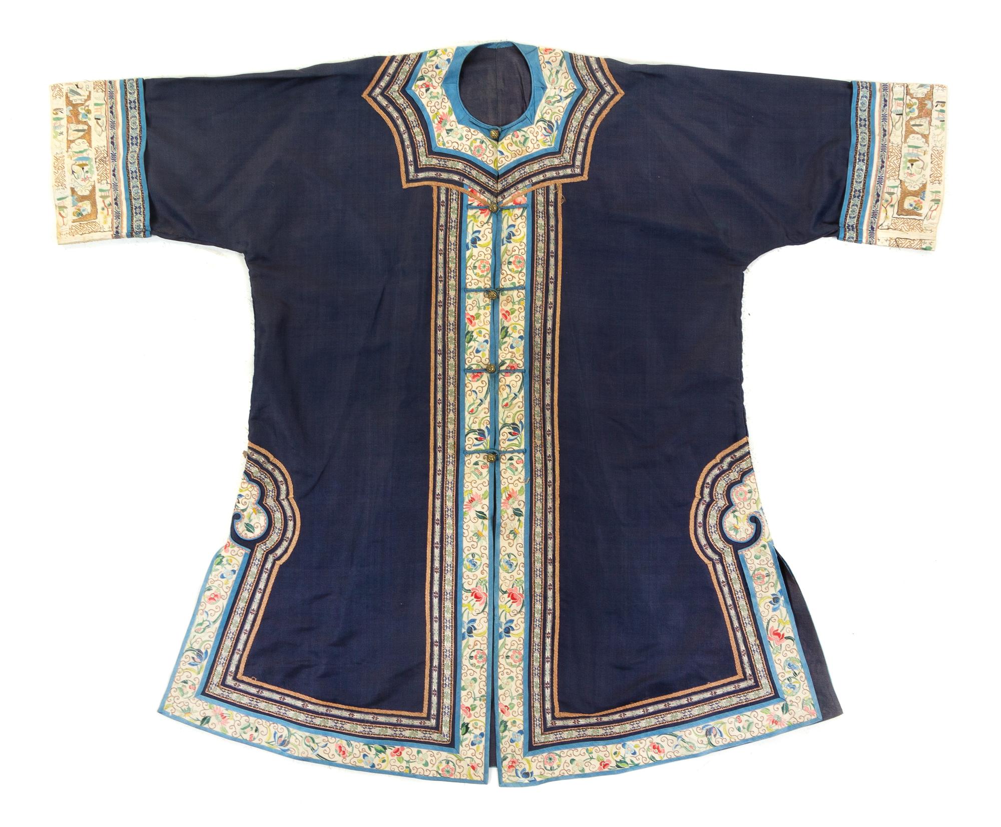 A Blue Ground Embroidered Silk Lady's Robe