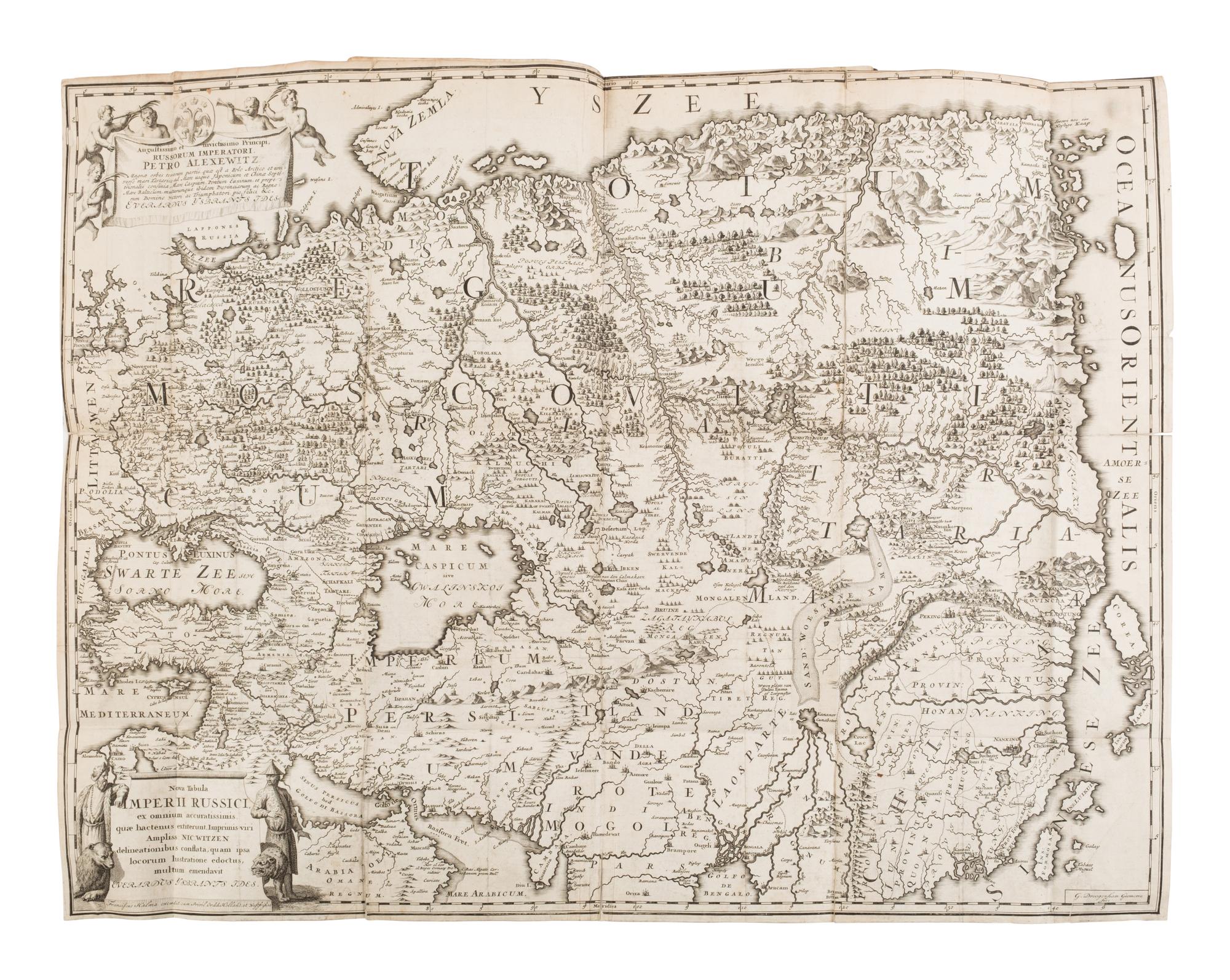 [Travel & Exploration]. Ides, Evert Ysbrants (1657-1708). Three Years Travels from Moscow Over-Land to China: Thro’ Great Ustiga, Siriana, Permia, Sibiria, Daour, Great Tartary, &c. to Peking . London: for W. Freeman, F. Walthoe, T. Newborough, and R. Parker, 1706.