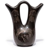 Award-Winning Pictorial Sgraffito Blackware Wedding Vase