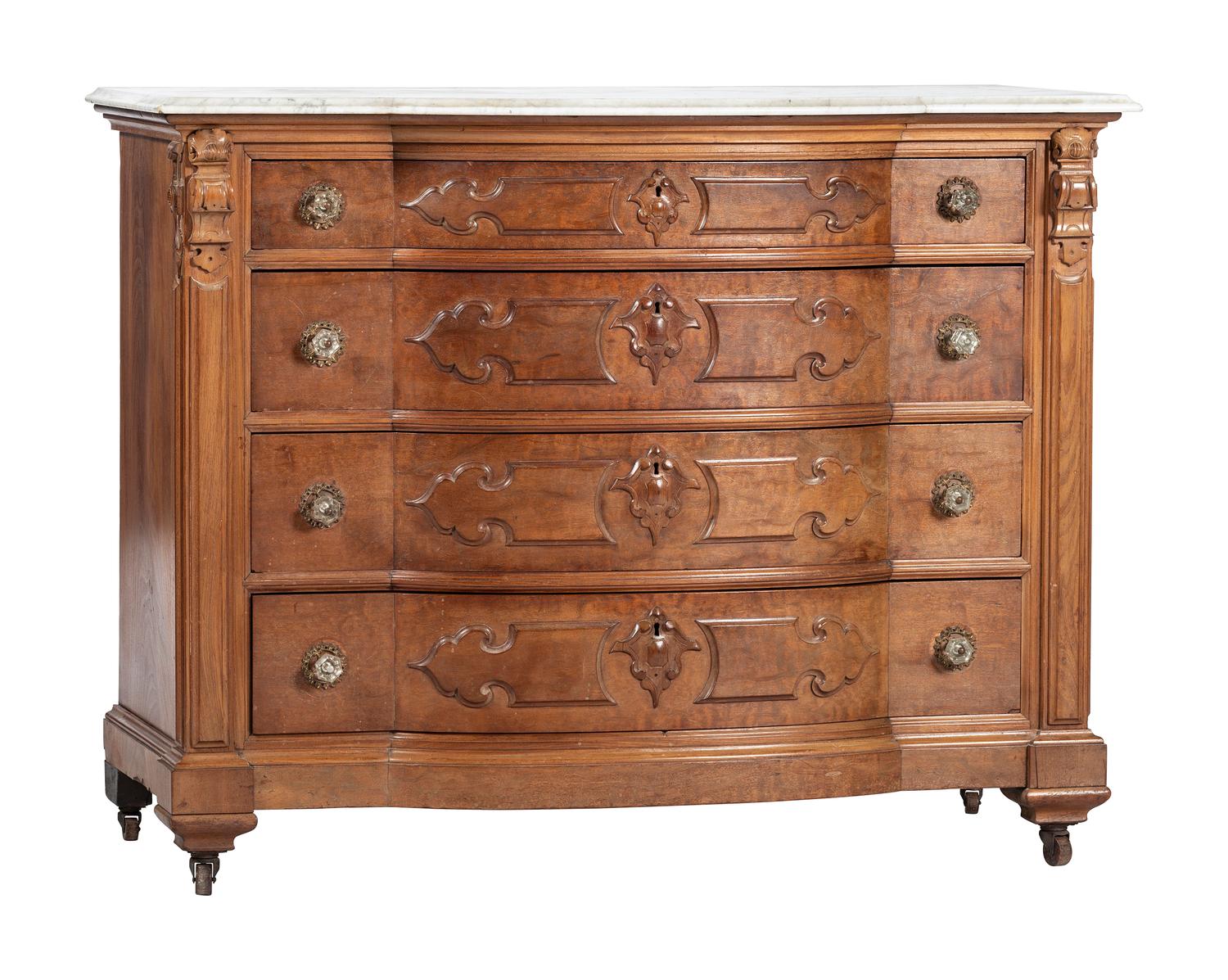 A Victorian Walnut Marble-Top Chest of Drawers