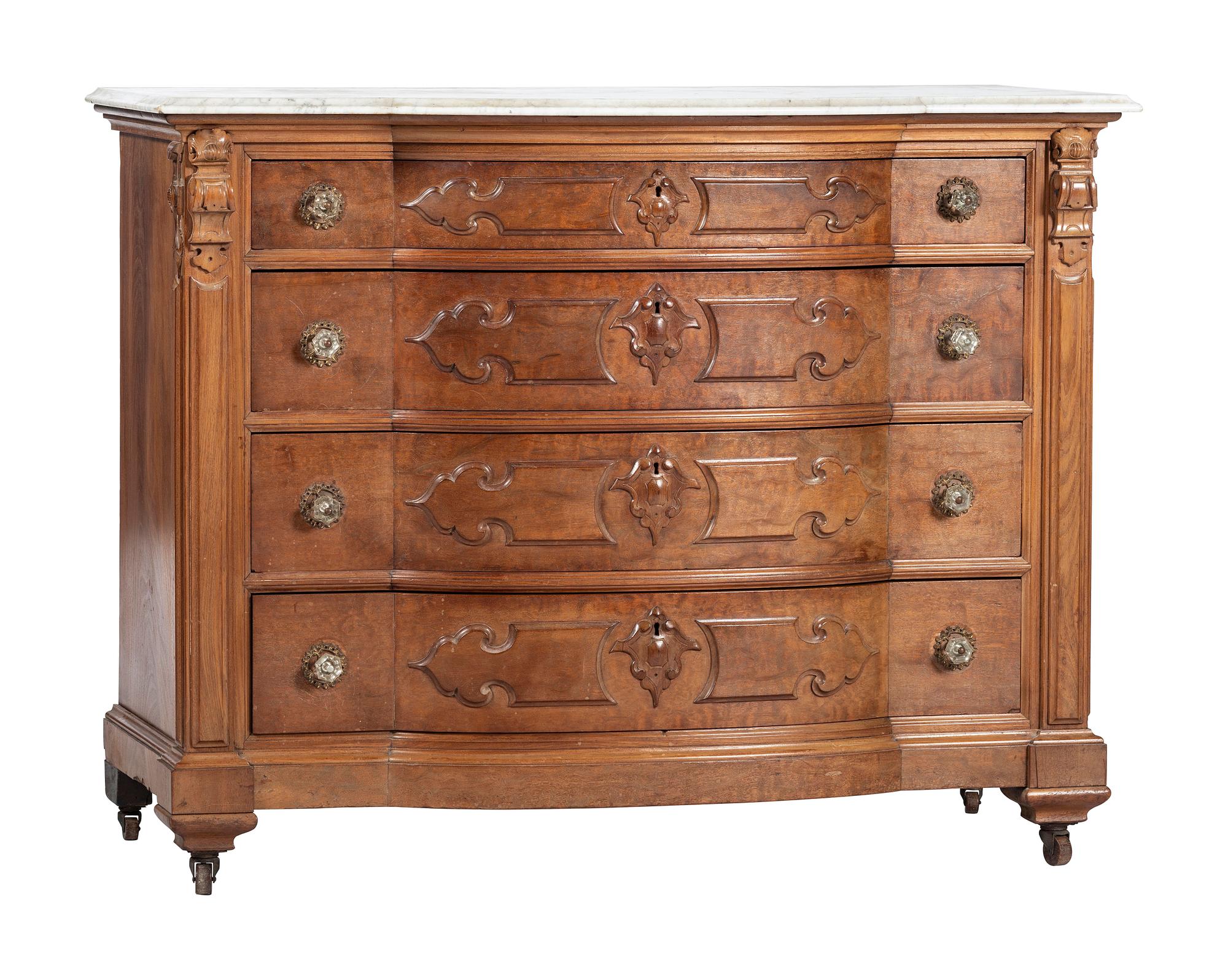 A Victorian Walnut Marble-Top Chest of Drawers