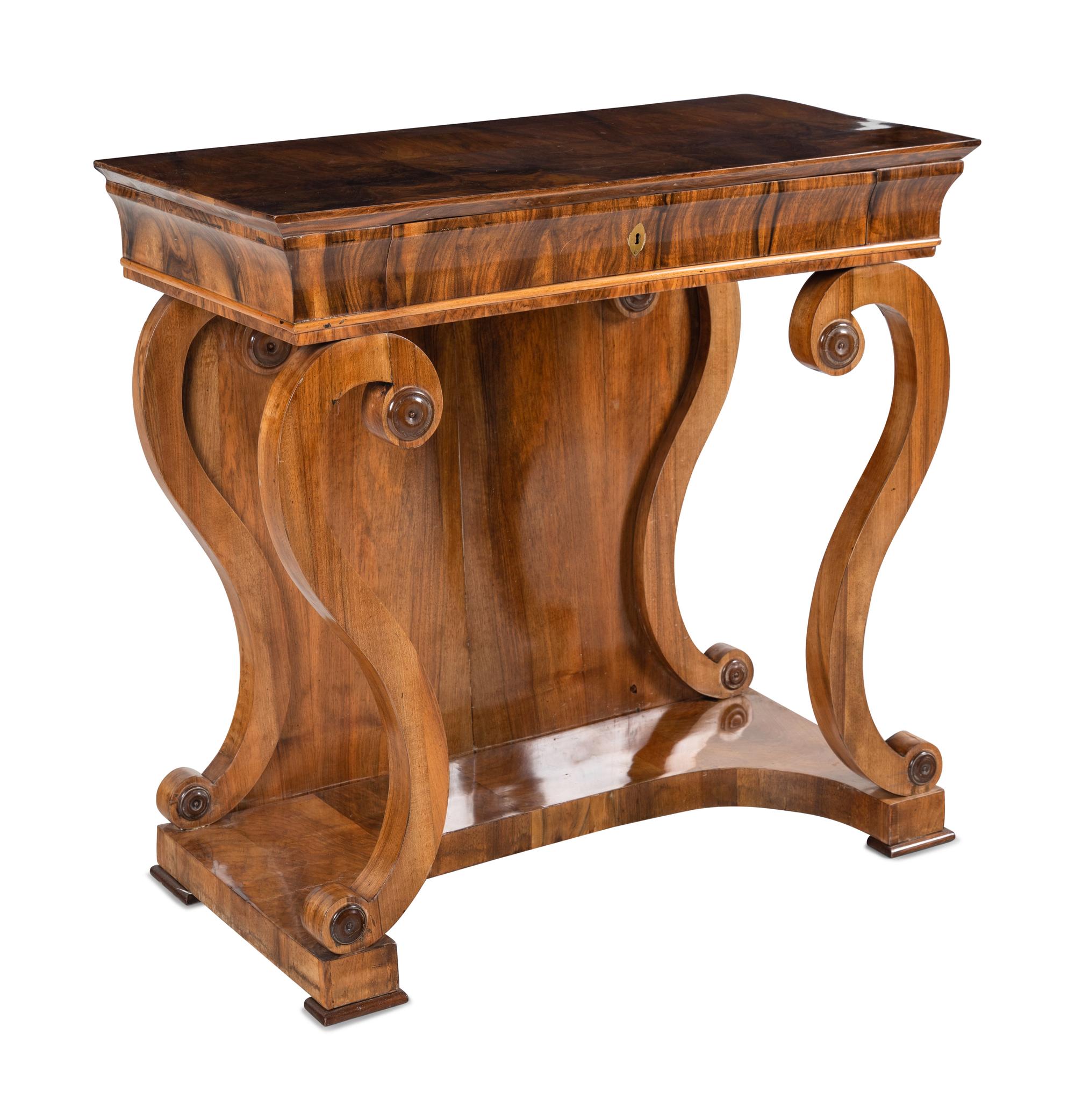 A Biedermeier Figured Walnut Pier Table