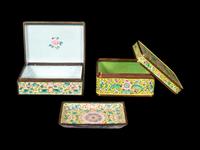 Three Chinese Yellow Ground Painted Enamel Articles