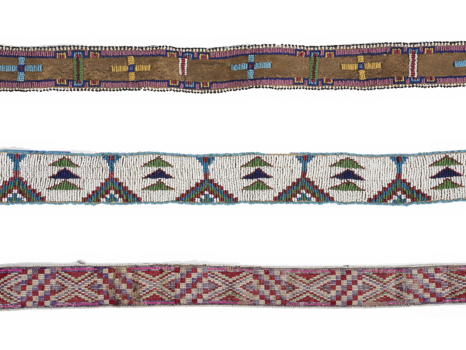 Plains Beaded Hide Strips and Athapaskan Quilled Hide Strip