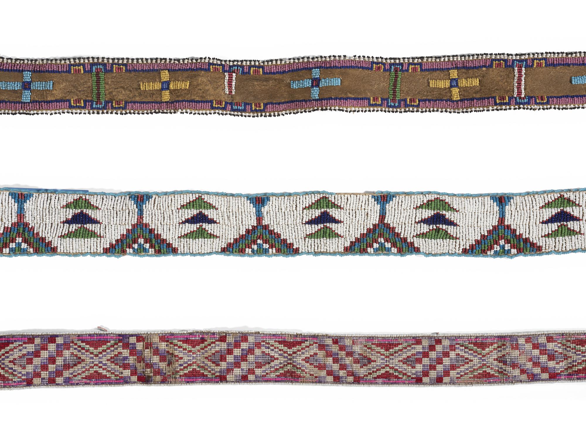 Plains Beaded Hide Strips and Athapaskan Quilled Hide Strip