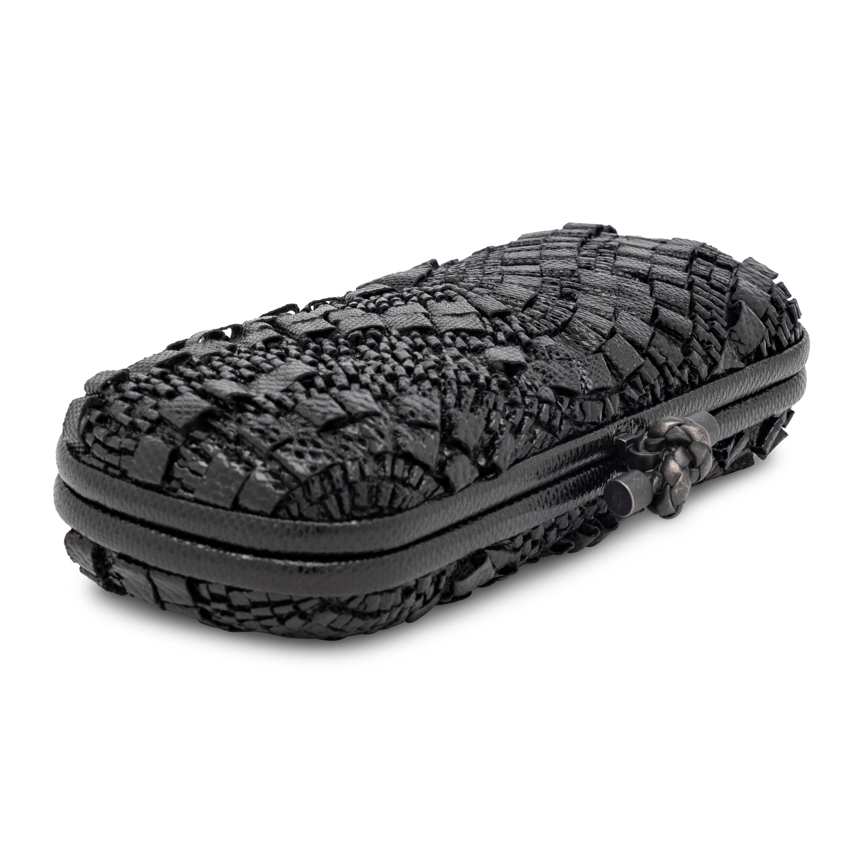 Bottega Veneta, Long Knot Clutch in Pleated Black Snakeskin