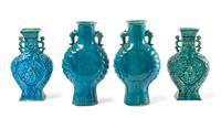Two Pairs of Turquoise Glazed Porcelain Vases Height of tallest 12 3/4 inches. — 19TH CENTURY