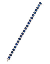 A Platinum, Sapphire and Diamond Line Bracelet,
