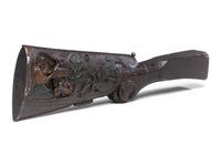 A Folk Art Carved and Punch Decorated Painted Ash Rifle Stock