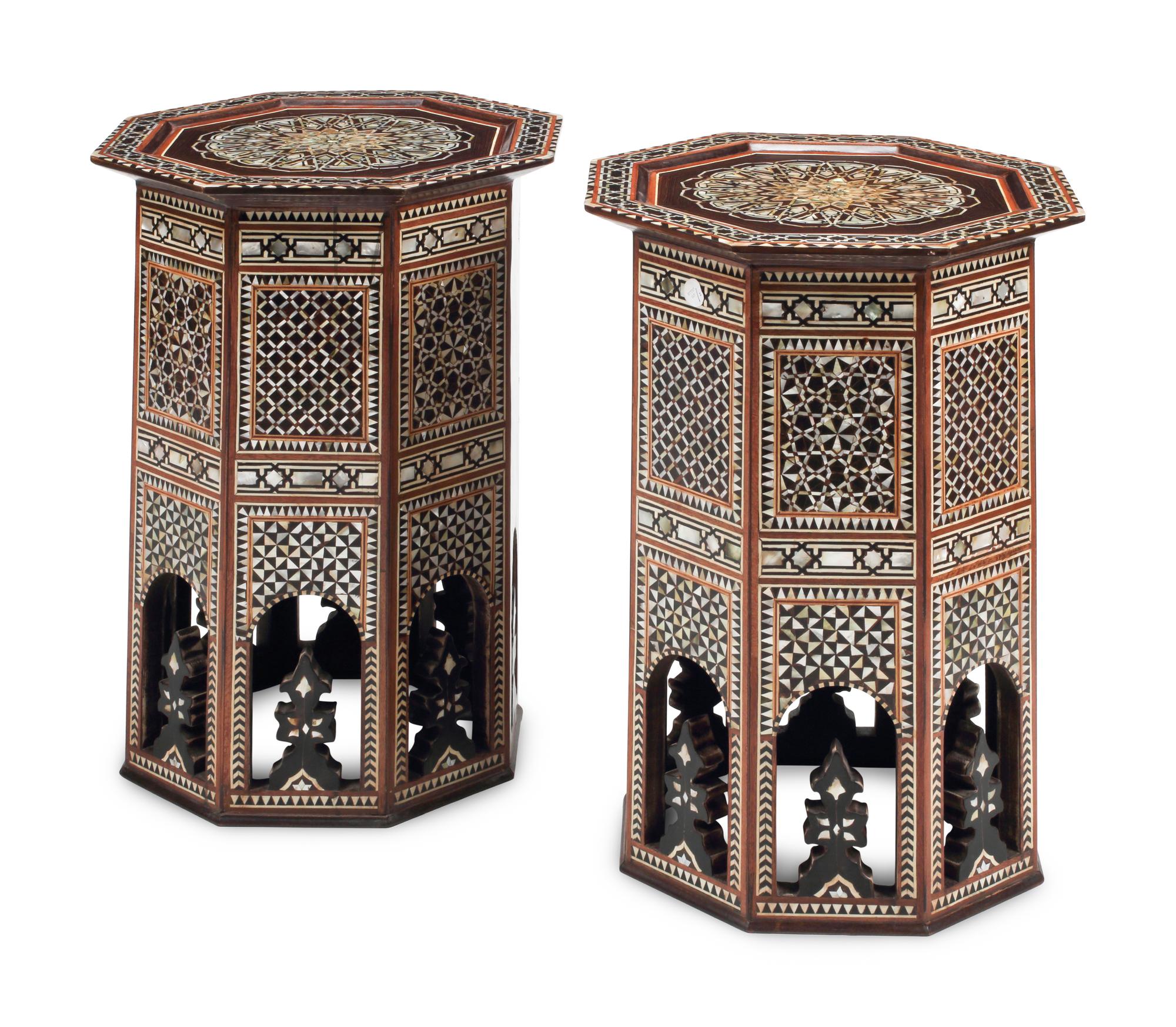 A Pair of Moorish Style Marquetry Octagonal Tables