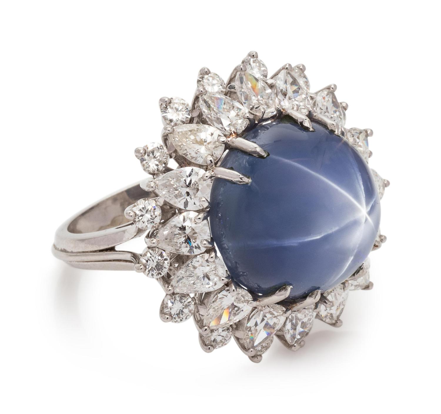 Star Sapphire and Diamond Ring