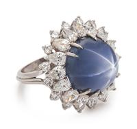 Star Sapphire and Diamond Ring