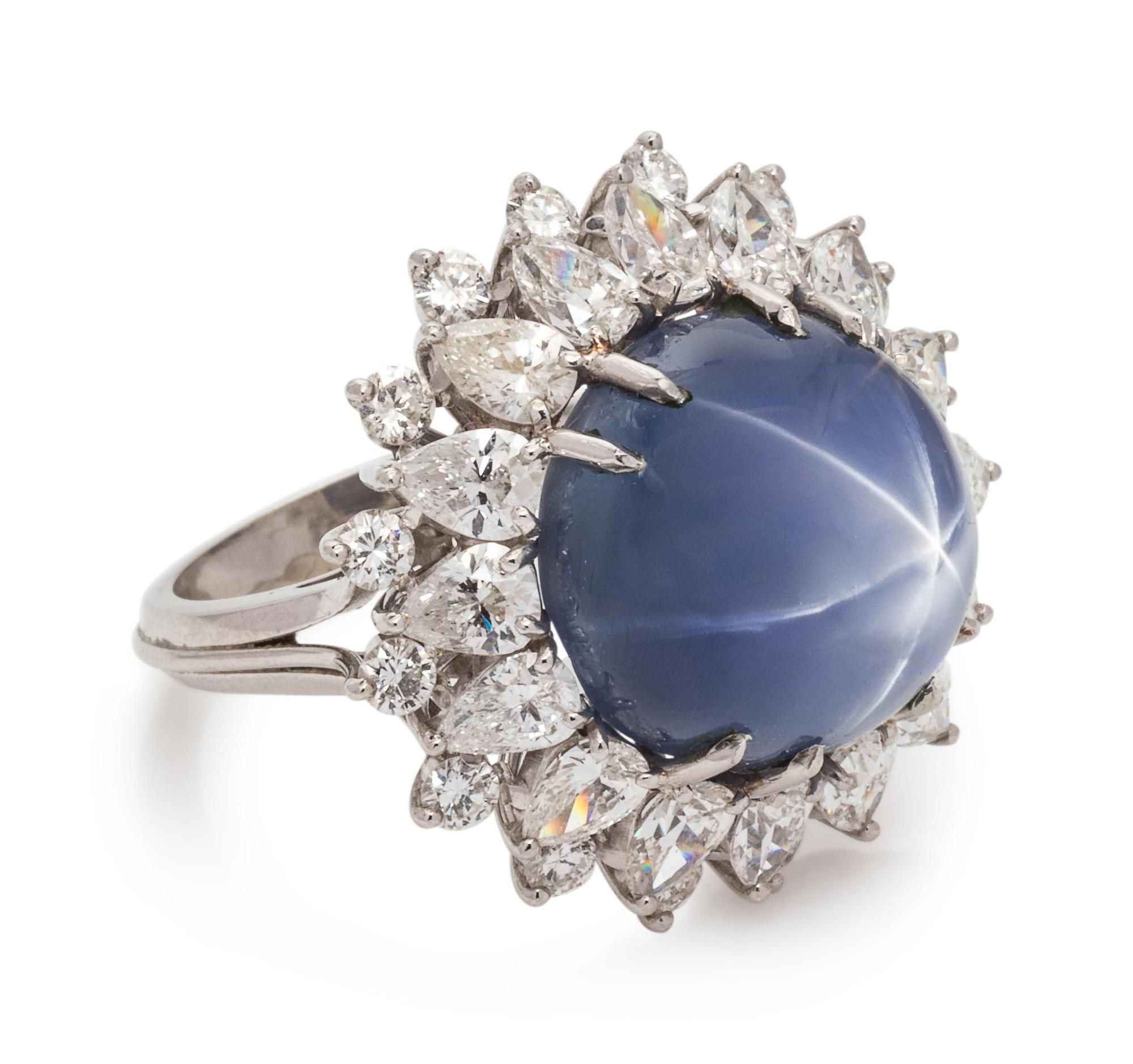 Star Sapphire and Diamond Ring