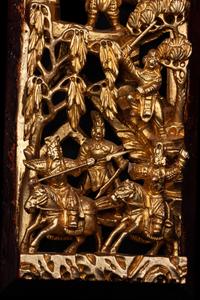 A Pair of Chinese Gilt and Red Lacquered Wood Panels