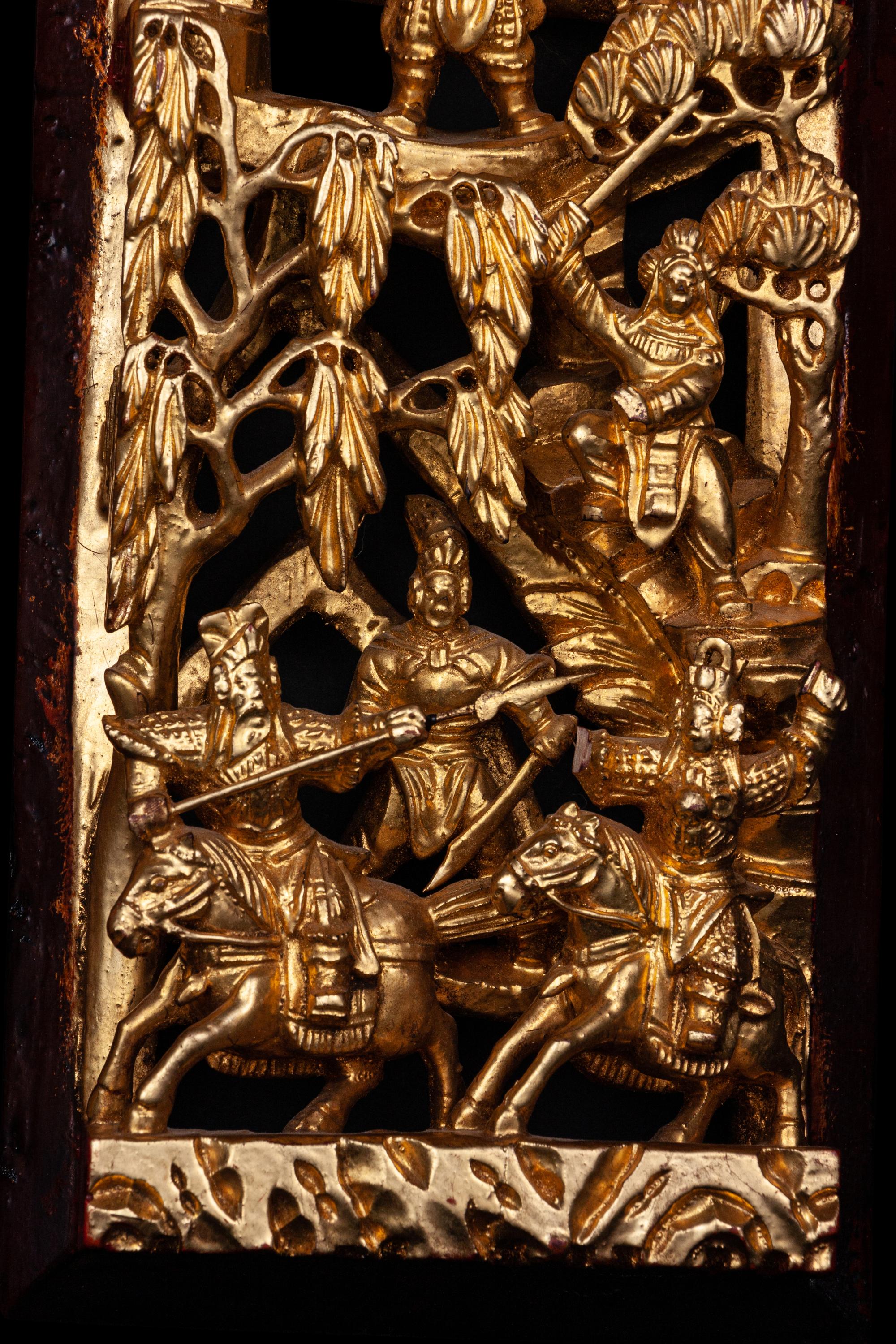 A Pair of Chinese Gilt and Red Lacquered Wood Panels