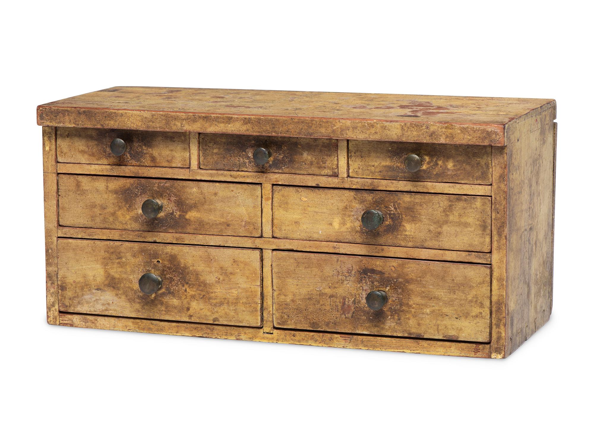 A Southern Yellow Painted Cherrywood and Yellow Pine Miniature Chest