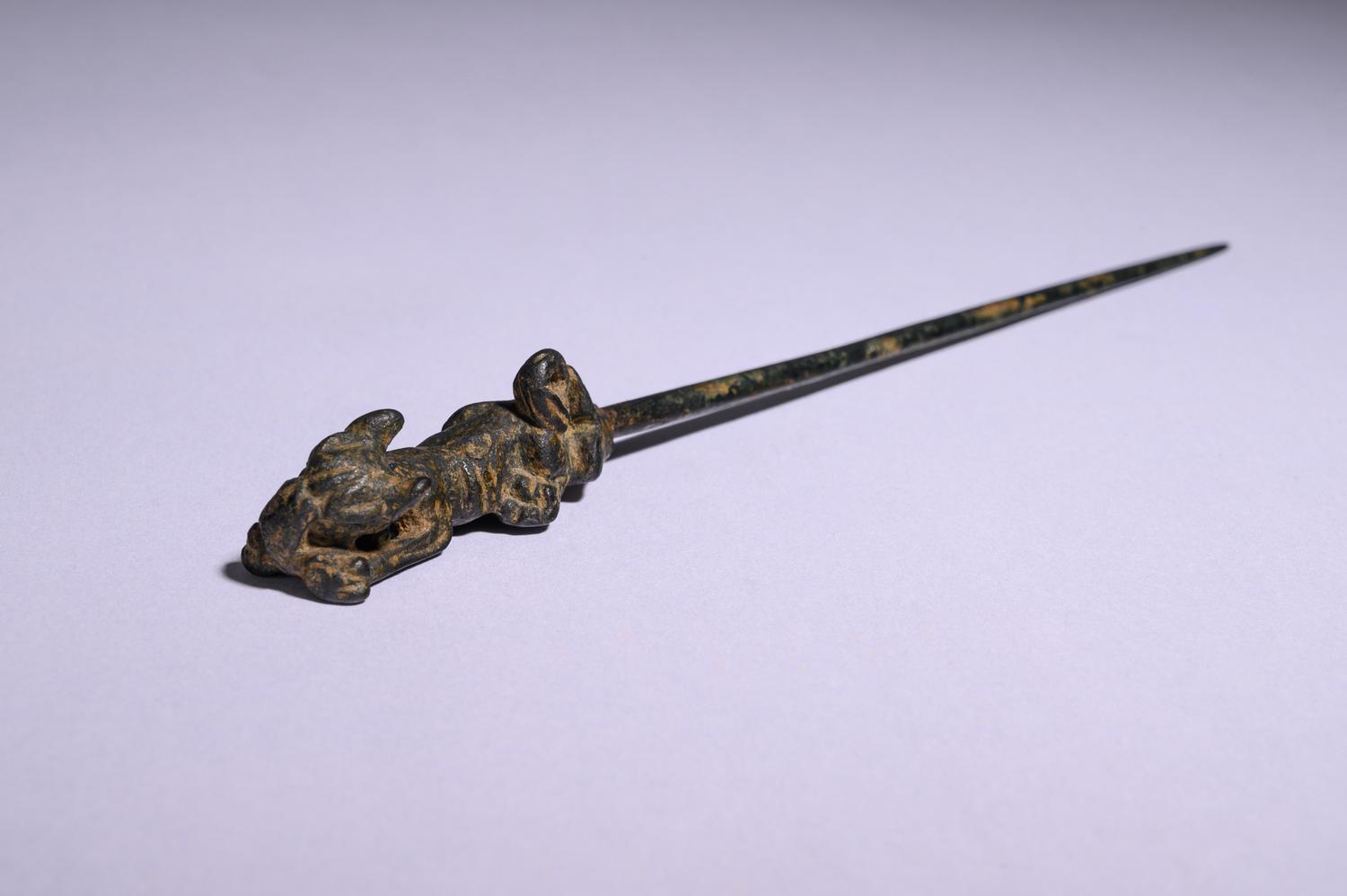 A Near Eastern Bronze Pin with Dog Terminal