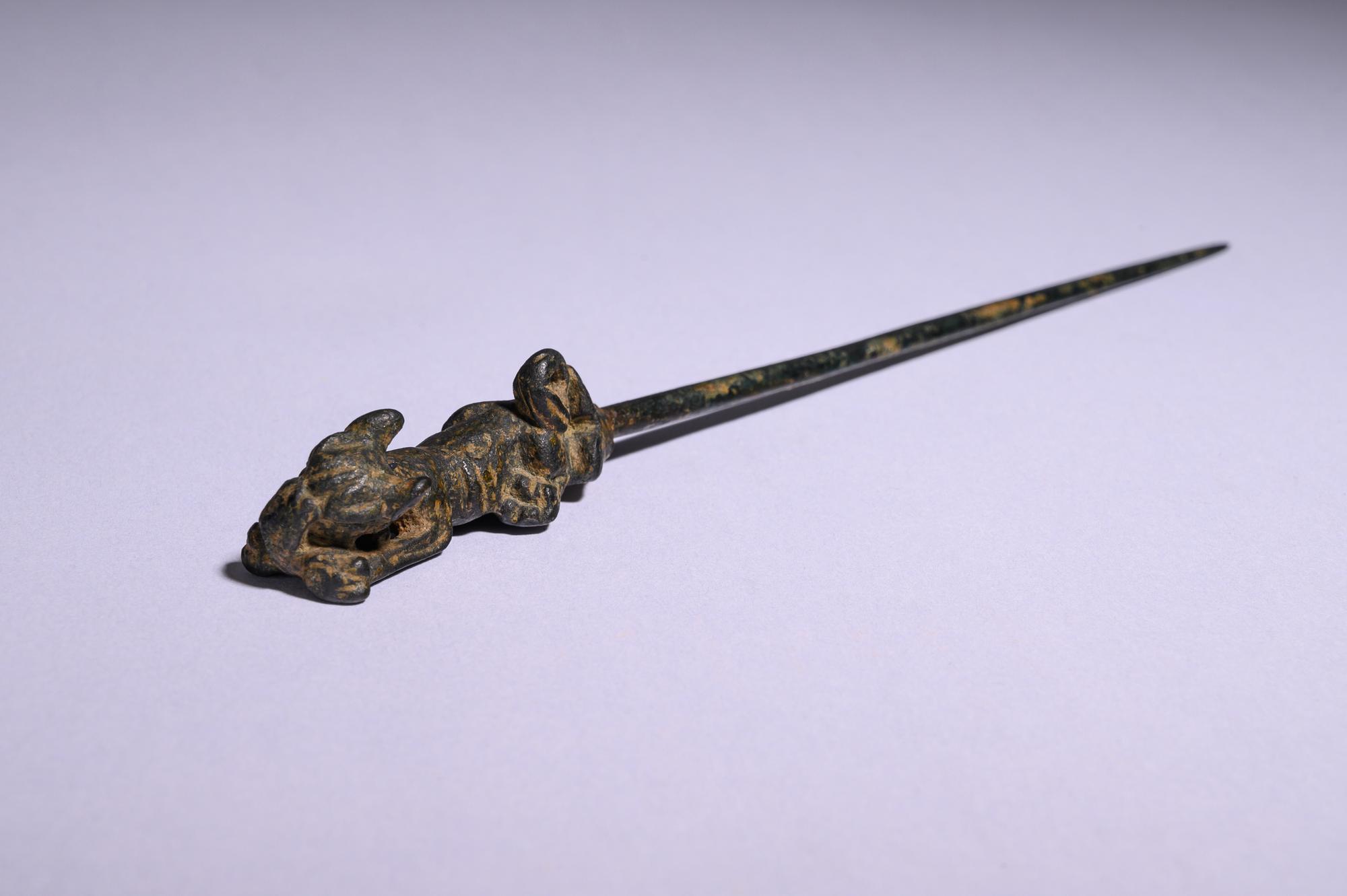 A Near Eastern Bronze Pin with Dog Terminal