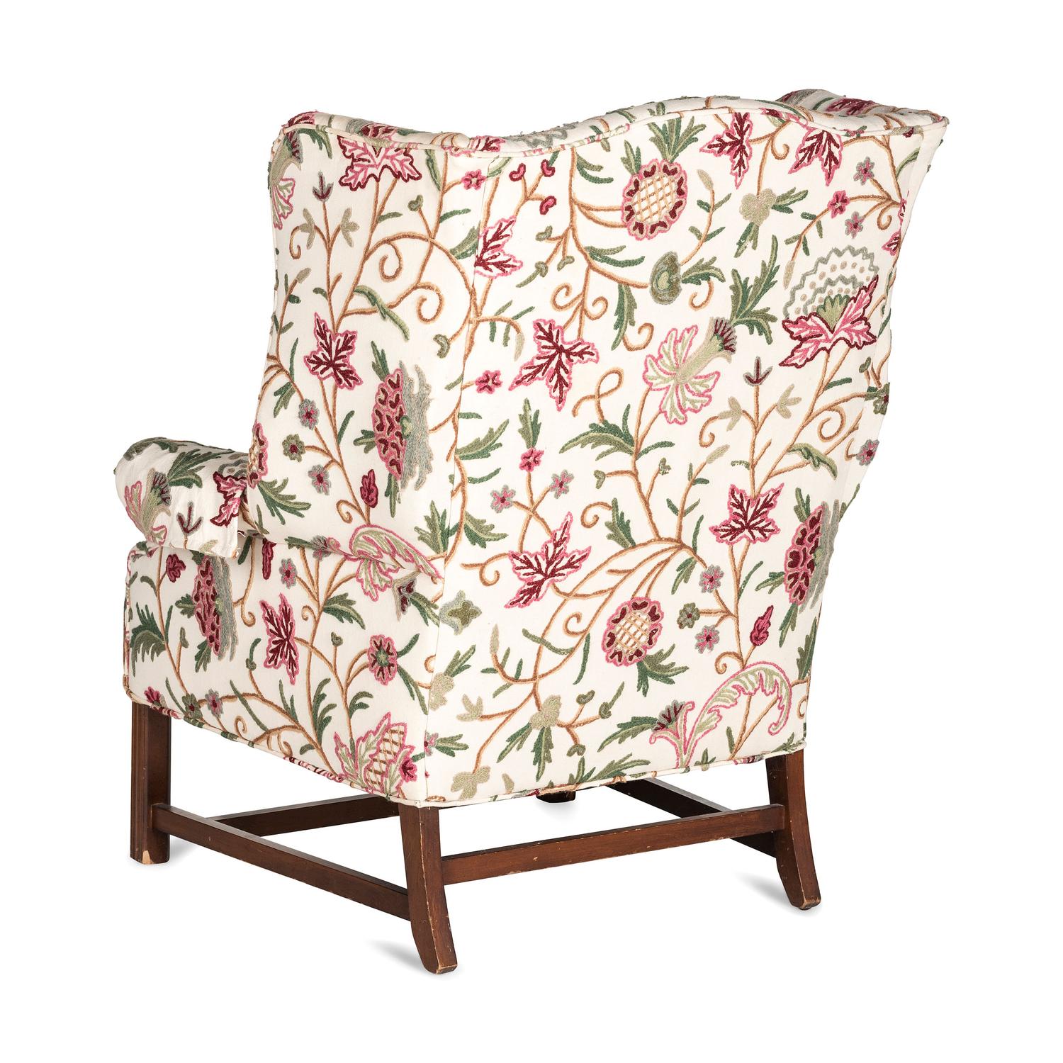 A Chippendale Style Carved Walnut Crewelwork Upholstered Easy Chair