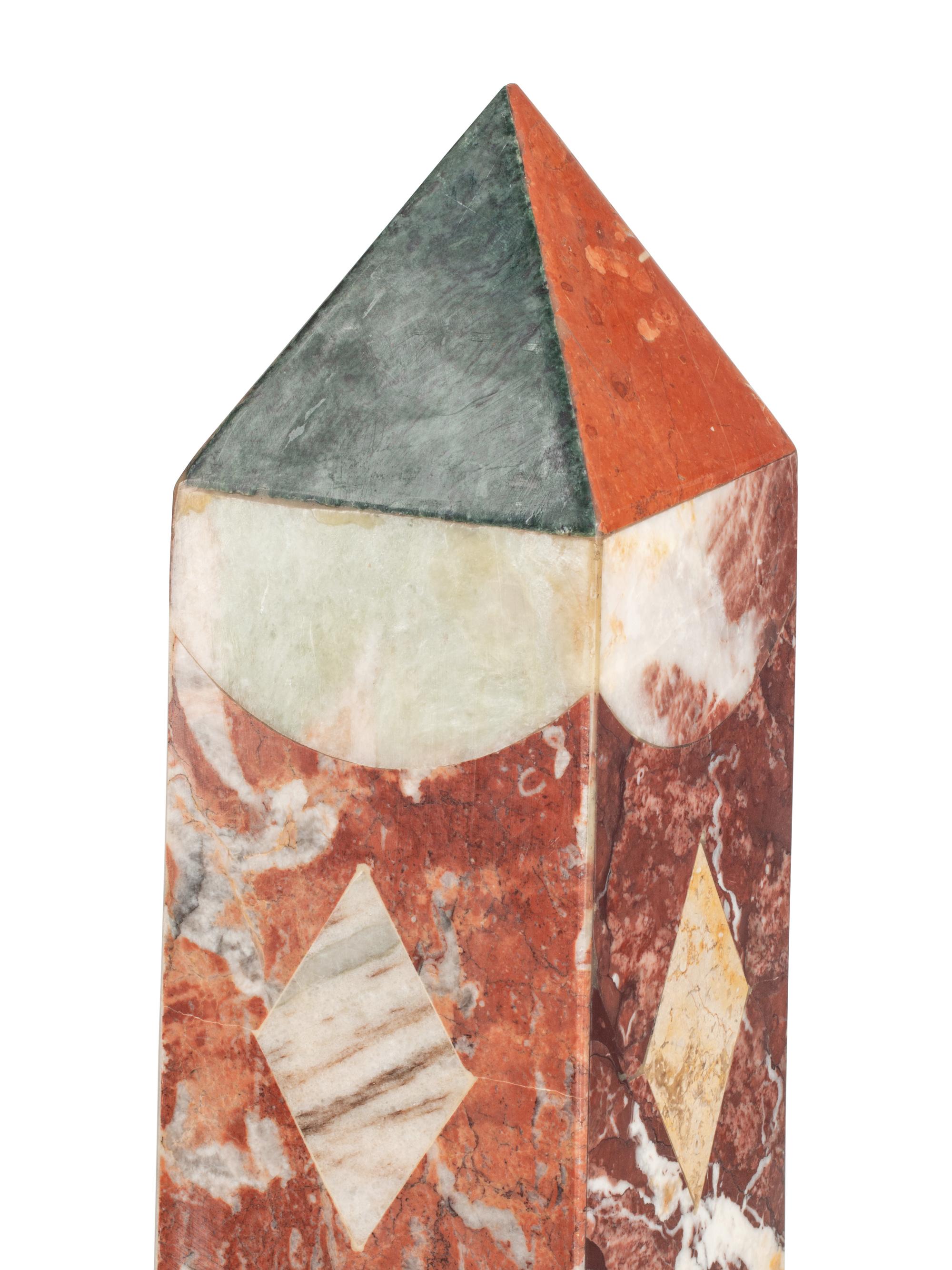 A Pair of Large Grand Tour Style Specimen Marble Obelisks