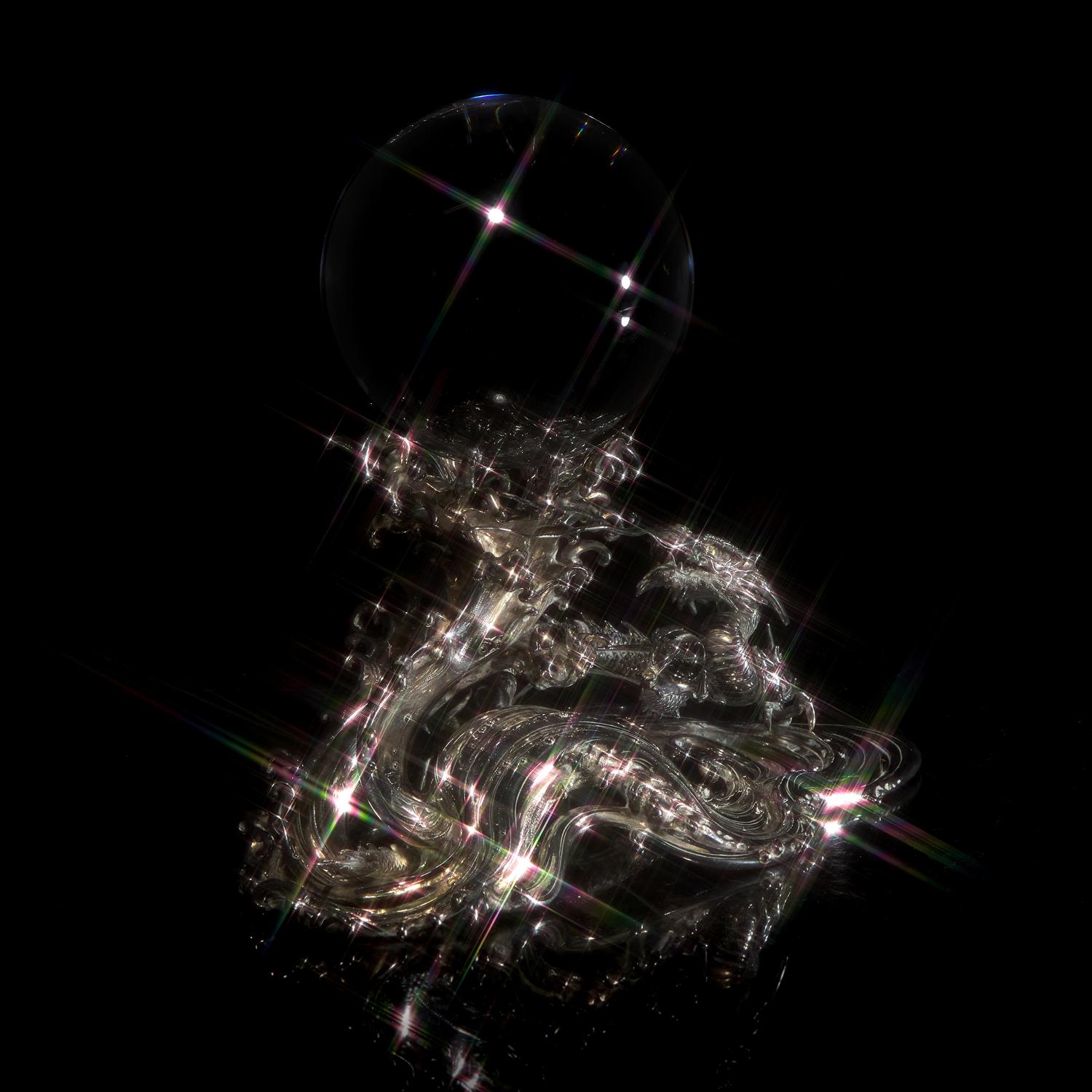 A Japanese Rock Crystal Sphere and Silver 'Dragon and Waves' Stand, Signed Yoshimasa Saku Meiji/Taisho Period 日本明治/大正時期 義正作潮を支配する珠と龍