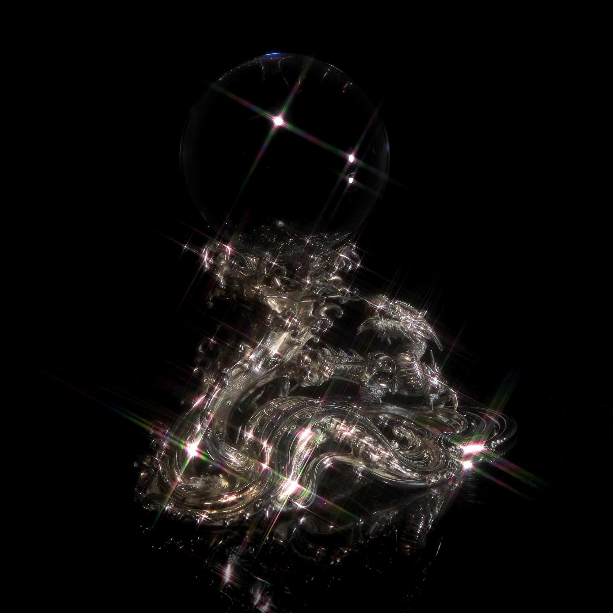 A Japanese Rock Crystal Sphere and Silver 'Dragon and Waves' Stand, Signed Yoshimasa Saku Meiji/Taisho Period 日本明治/大正時期 義正作潮を支配する珠と龍