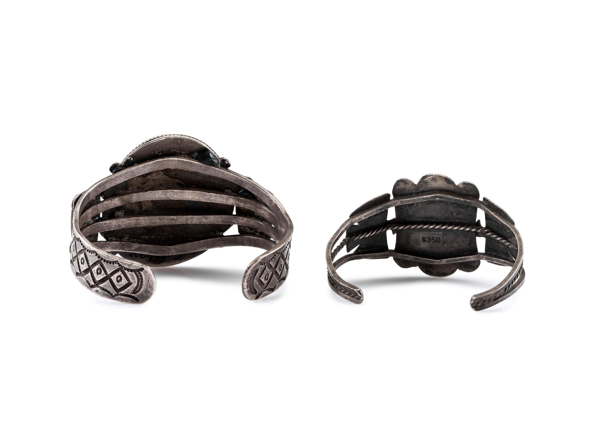 Navajo Silver Cuff Bracelets, with Inlay