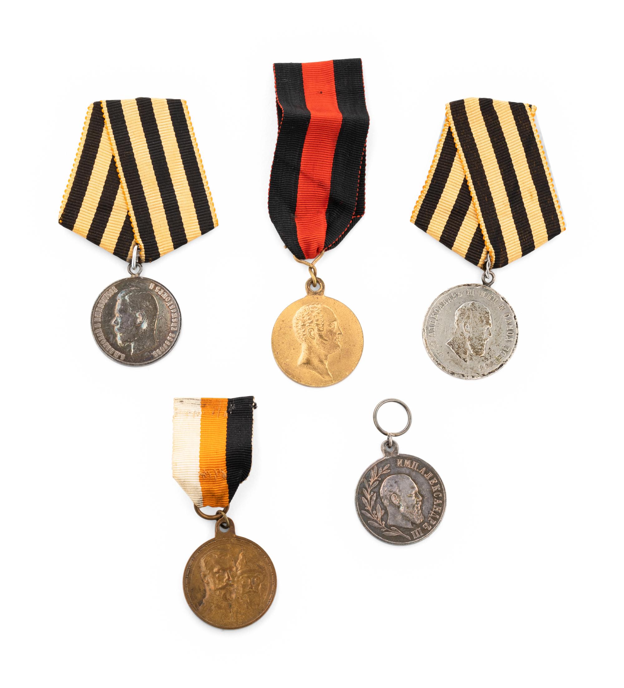 Five Russian Military and Order of Merit Medals