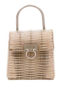 A Salvatore Ferragamo Gancini Plastic Weave Handbag, 8" x 8" x 4.5"; Handle drop: 4".