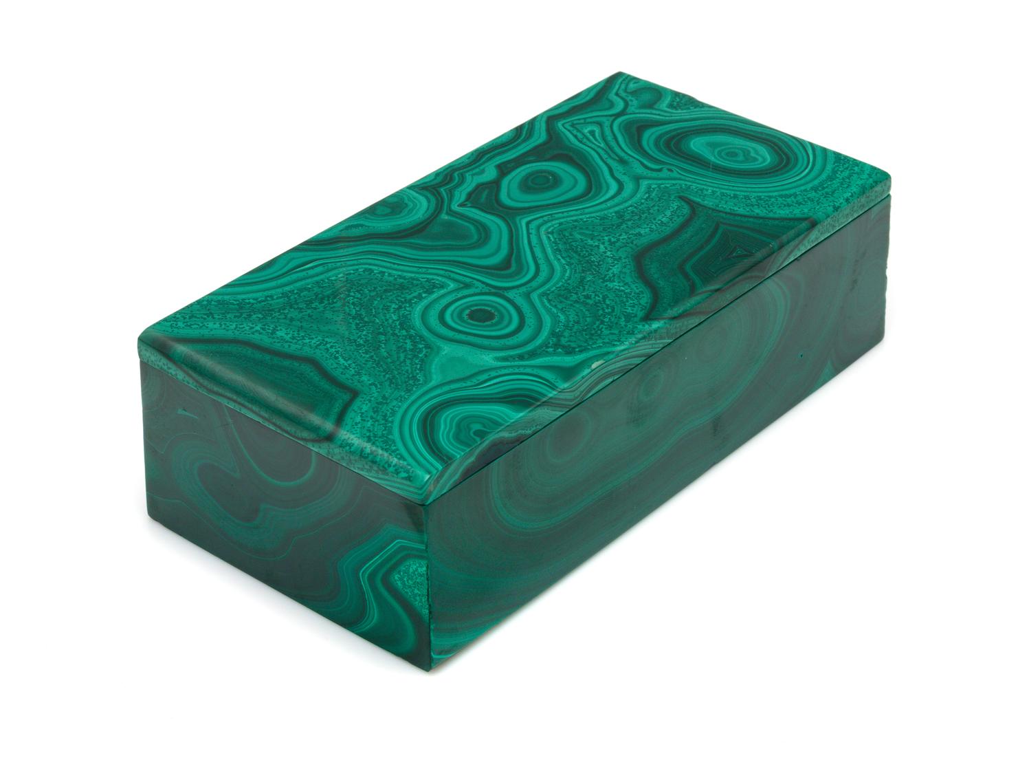 A Malachite Table Casket Width 5 1/2 x depth 2 3/4 inches.