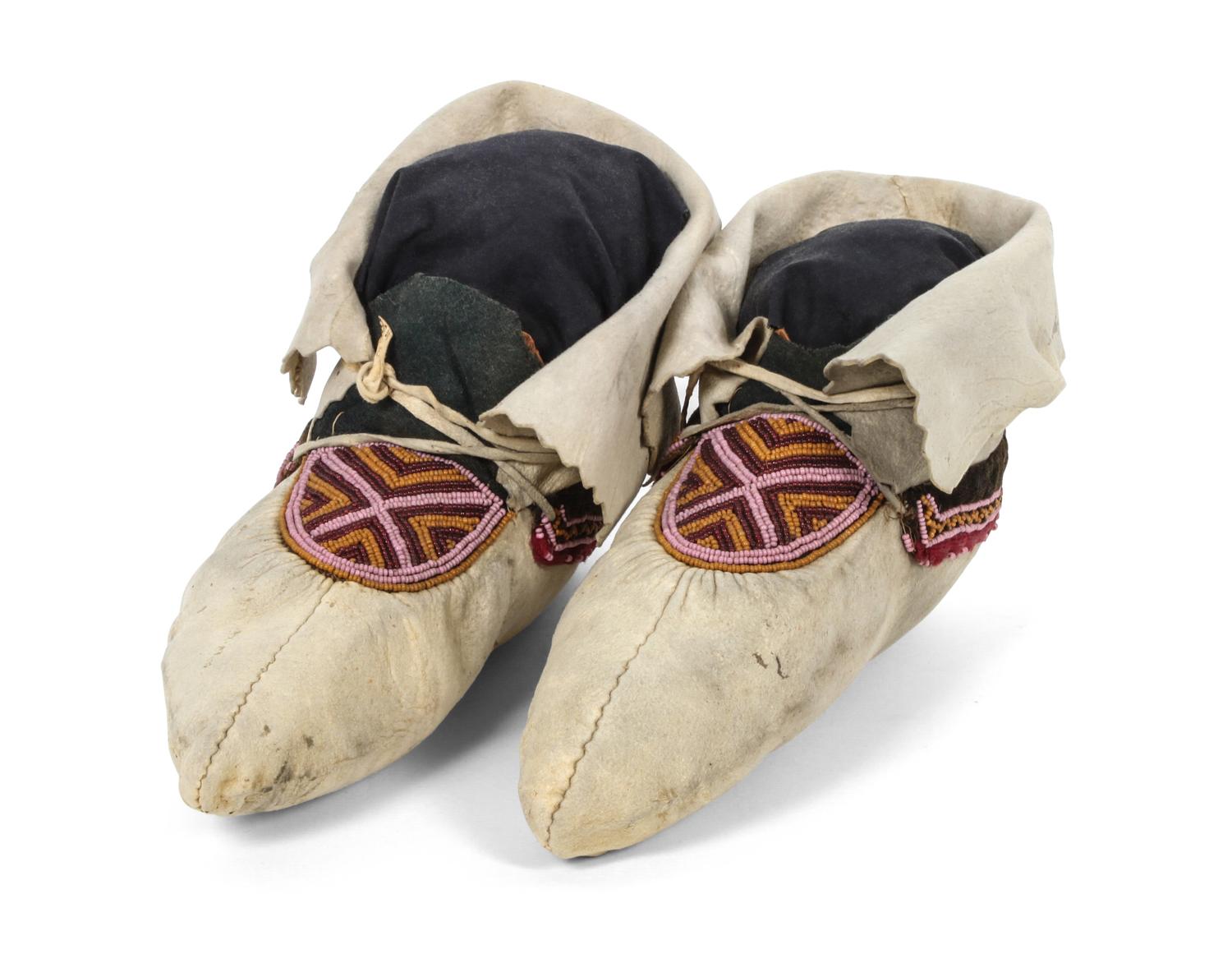 A Pair of Hide and Beaded Tlingit Moccasins Length 9 1/2 inches. — LATE 19TH CENTURY