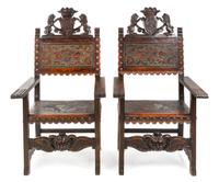 A Pair of Italian Baroque Style Carved Walnut Armchairs Height 54 inches. — 20TH CENTURY