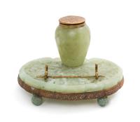 A Chinese Hardstone and Gilt Metal Mounted Inkstand, Height 5 3/8 inches.