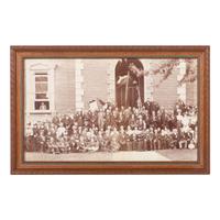 [Civil War] 124th Indiana Volunteer Infantry reunion banner, tassels, and GAR reunion photograph