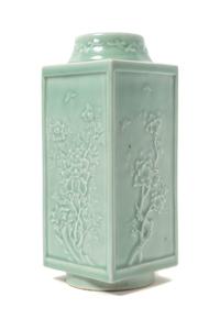 A Carved Celadon Porcelain Cong Vase — 19TH CENTURY