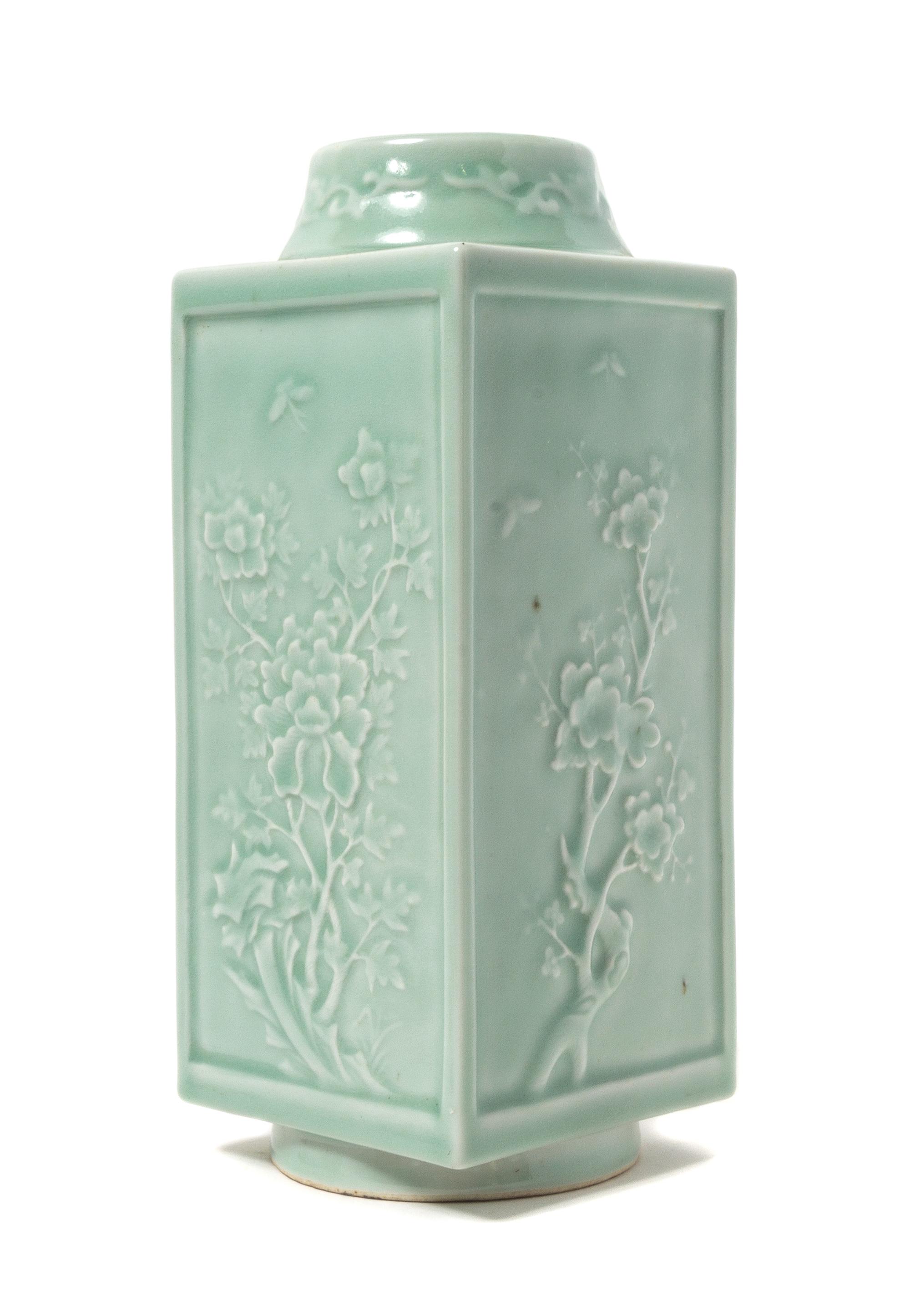 A Carved Celadon Porcelain Cong Vase — 19TH CENTURY